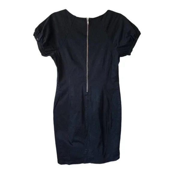 TED BAKER Pleated Pencil Dress Black Short Sleeve Knee Length Womens size 3 m
